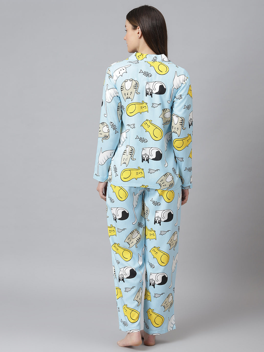 Cation Blue Printed Night Suit