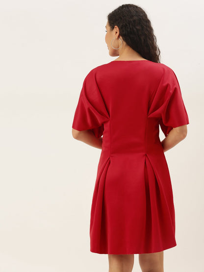 Gorgeous Red Solid Waisted Dress