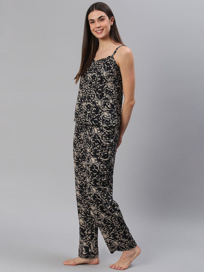 Cation Black Floral Strap Night Suit