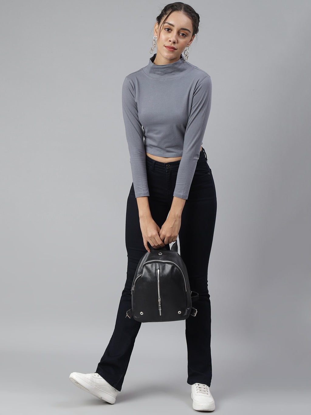 SCORPIUS Grey Full sleeve high neck croptop