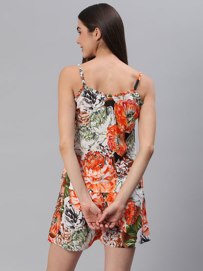 Cation Orange Printed Strap Night Suit
