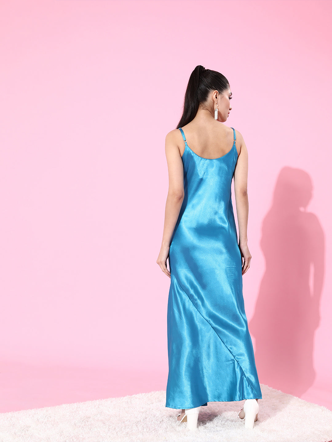 SCORPIUS Satin Blue Camisole Dress