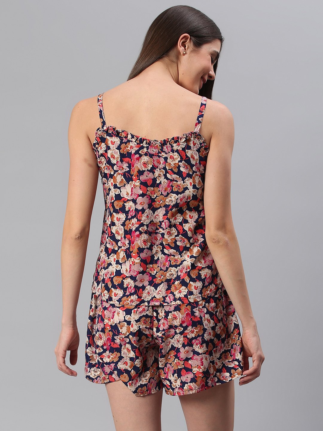 Cation Navy Pink Floral Night Suit
