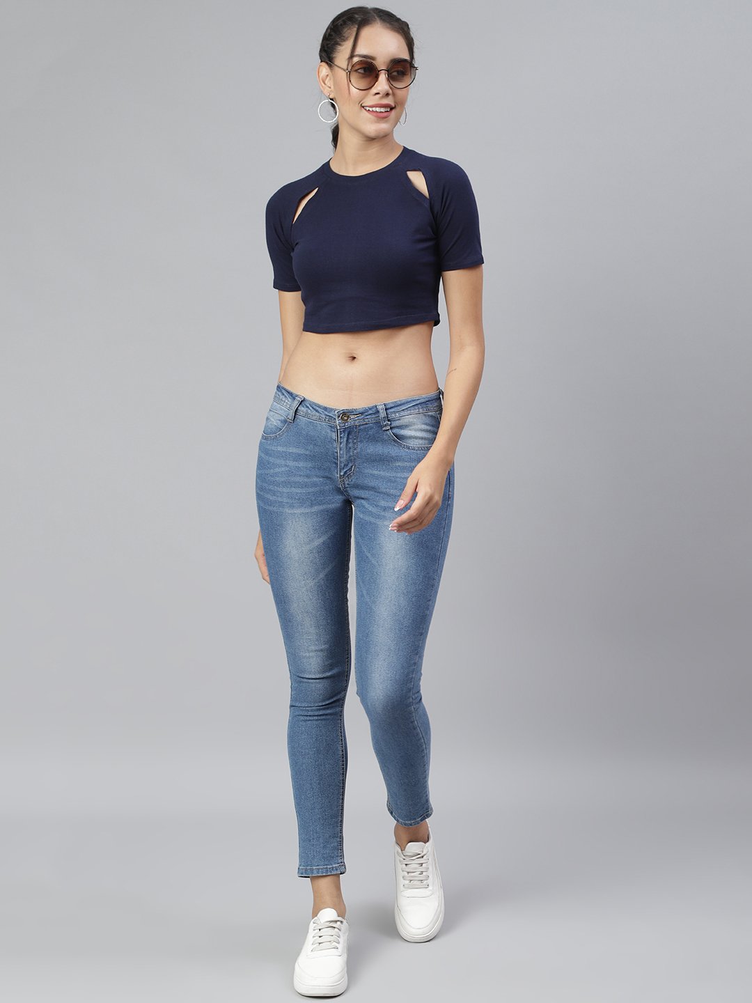 SCORPIUS Navy Hoseiry Casual Crop top