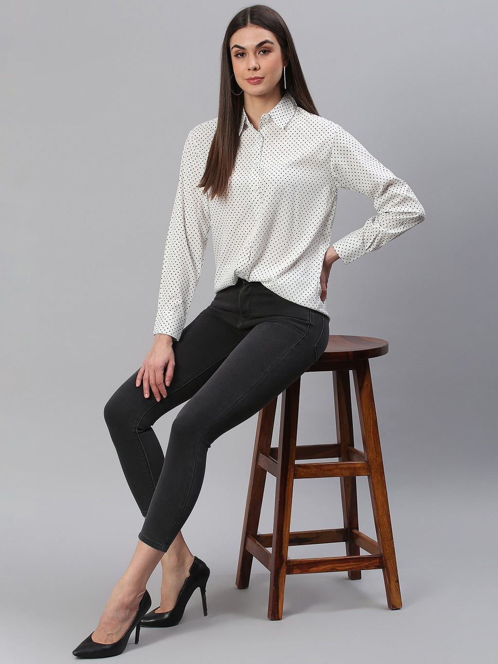 White Polka Print Shirt