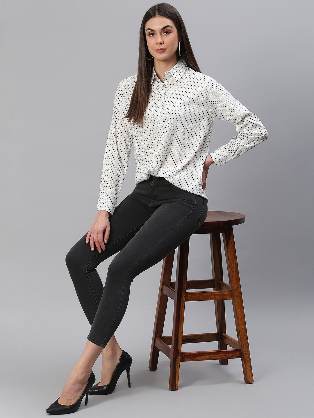 White Polka Print Shirt
