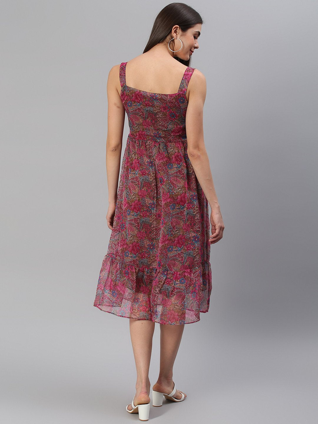 Printed Pink Midi Dress