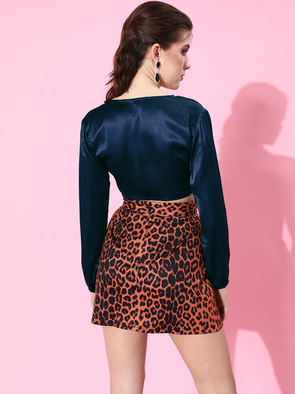 SCORPIUS Blue Satin Top
