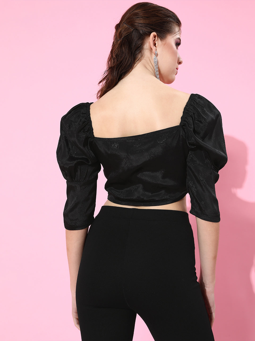 SCORPIUS Black Jaquard Print Top