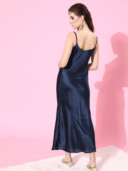 SCORPIUS Satin Navy Camisole Dress