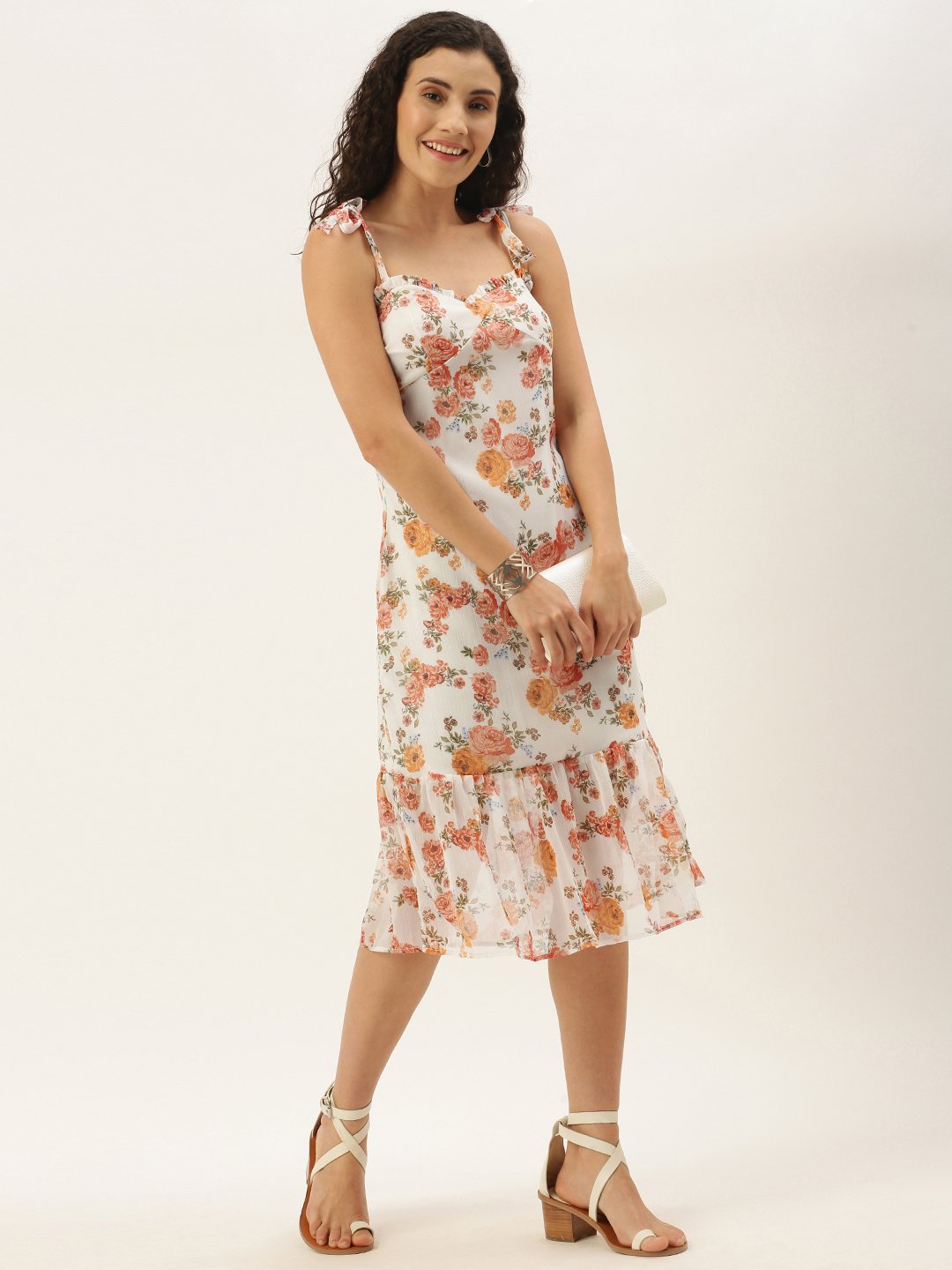 White Orange Floral Dress