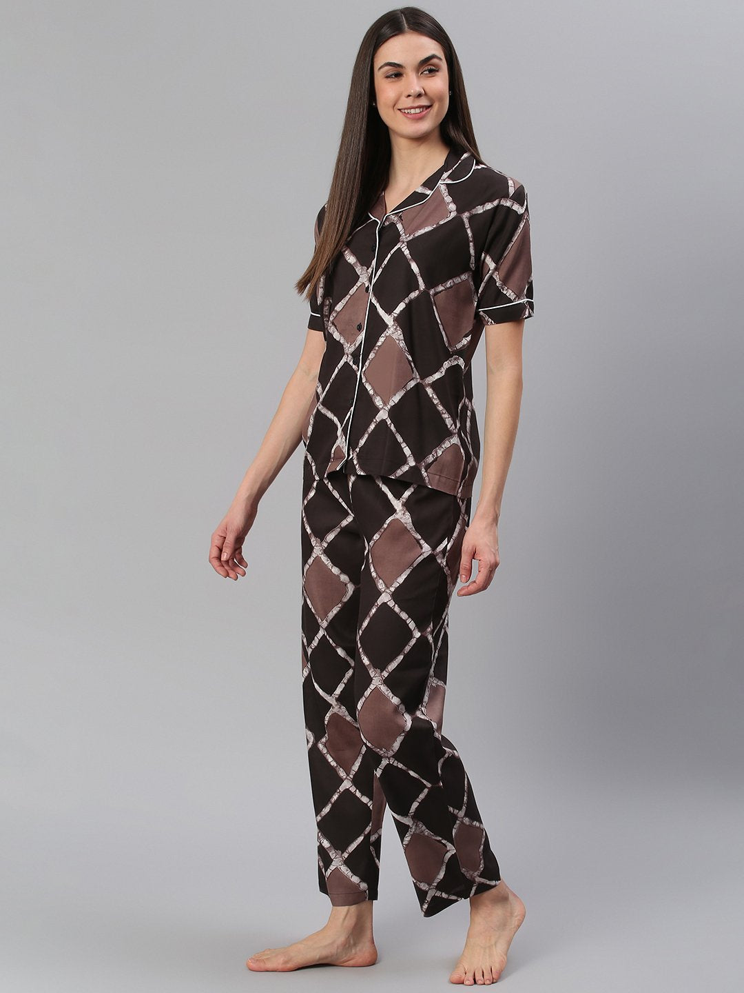 Cation Brown Printed Night Suit