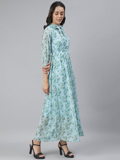 SCORPIUS Blue Printed Maxi dress