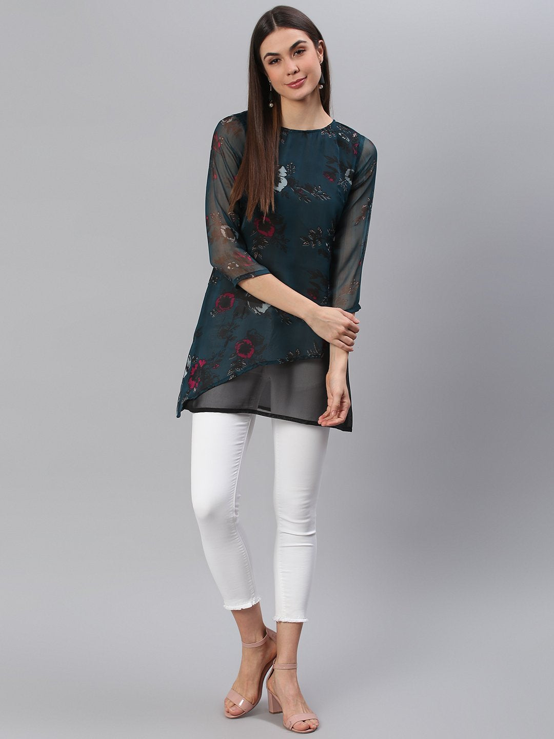 Designer Teal Printed Tunic