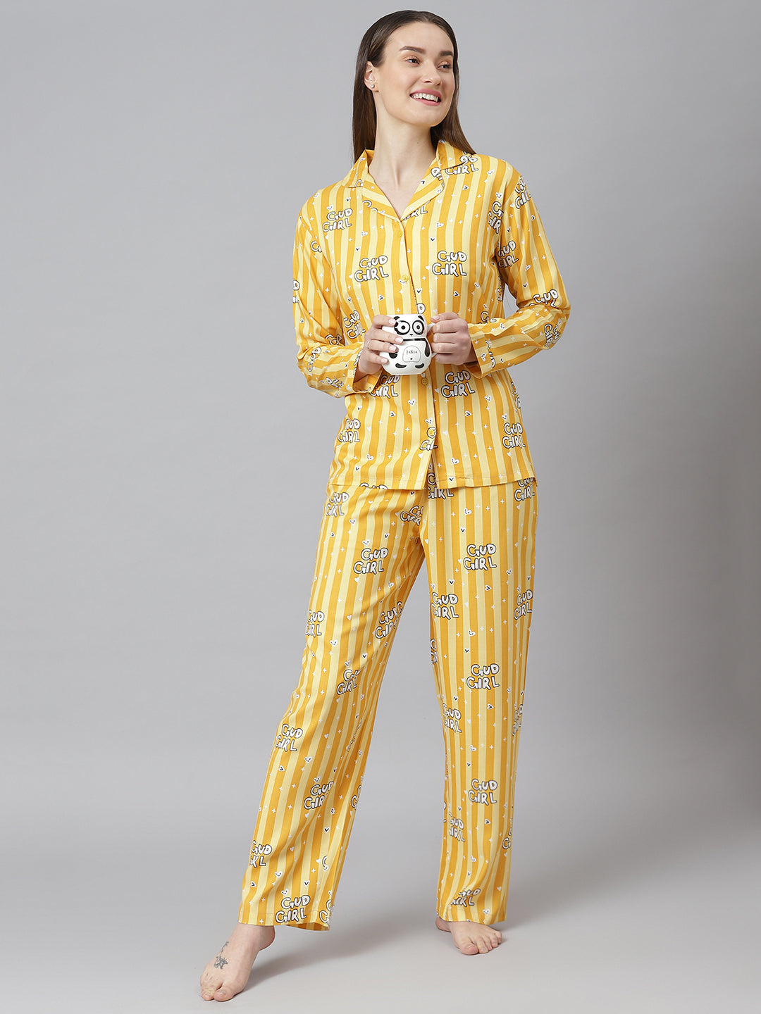 Cation Yellow Printed Night Suit