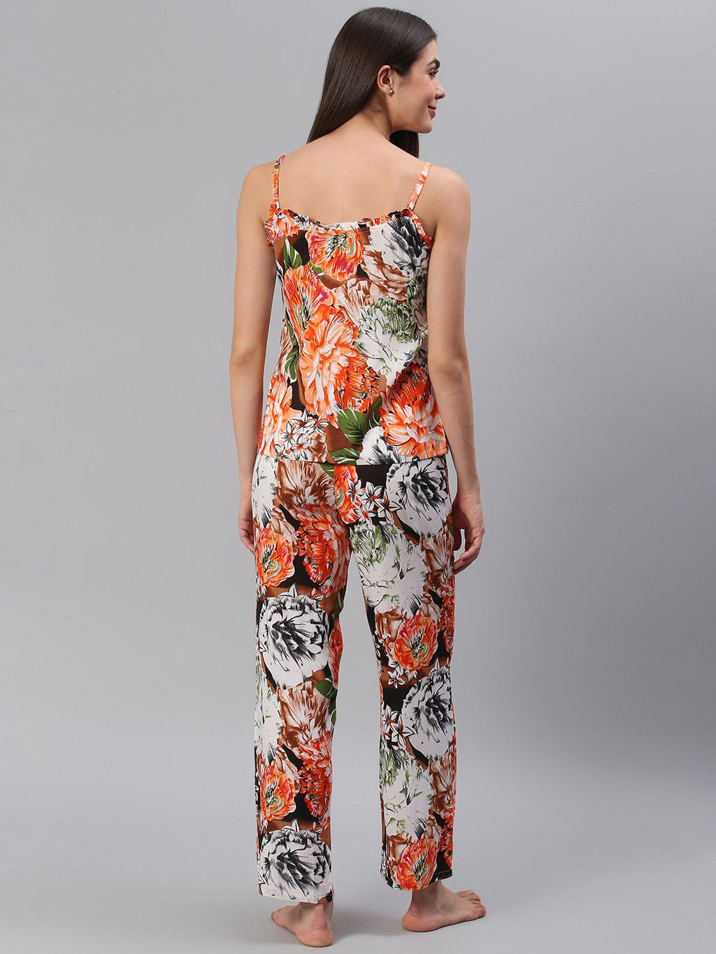 Cation Orange Printed Strap Night Suit