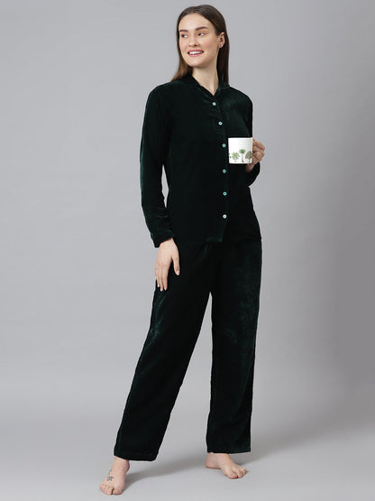 Cation Green Velvet Night Suit