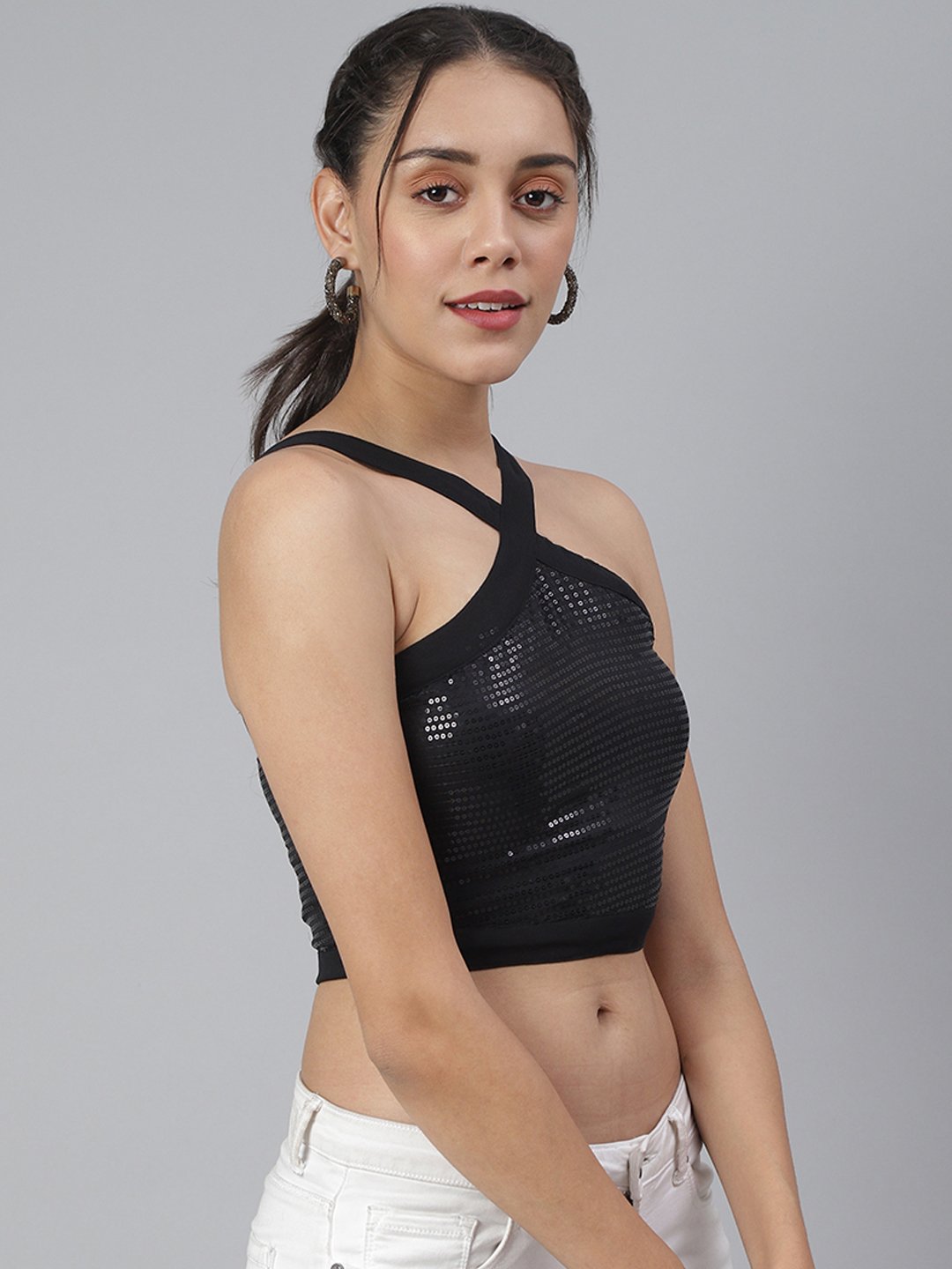SCORPIUS Black Sequin crop top