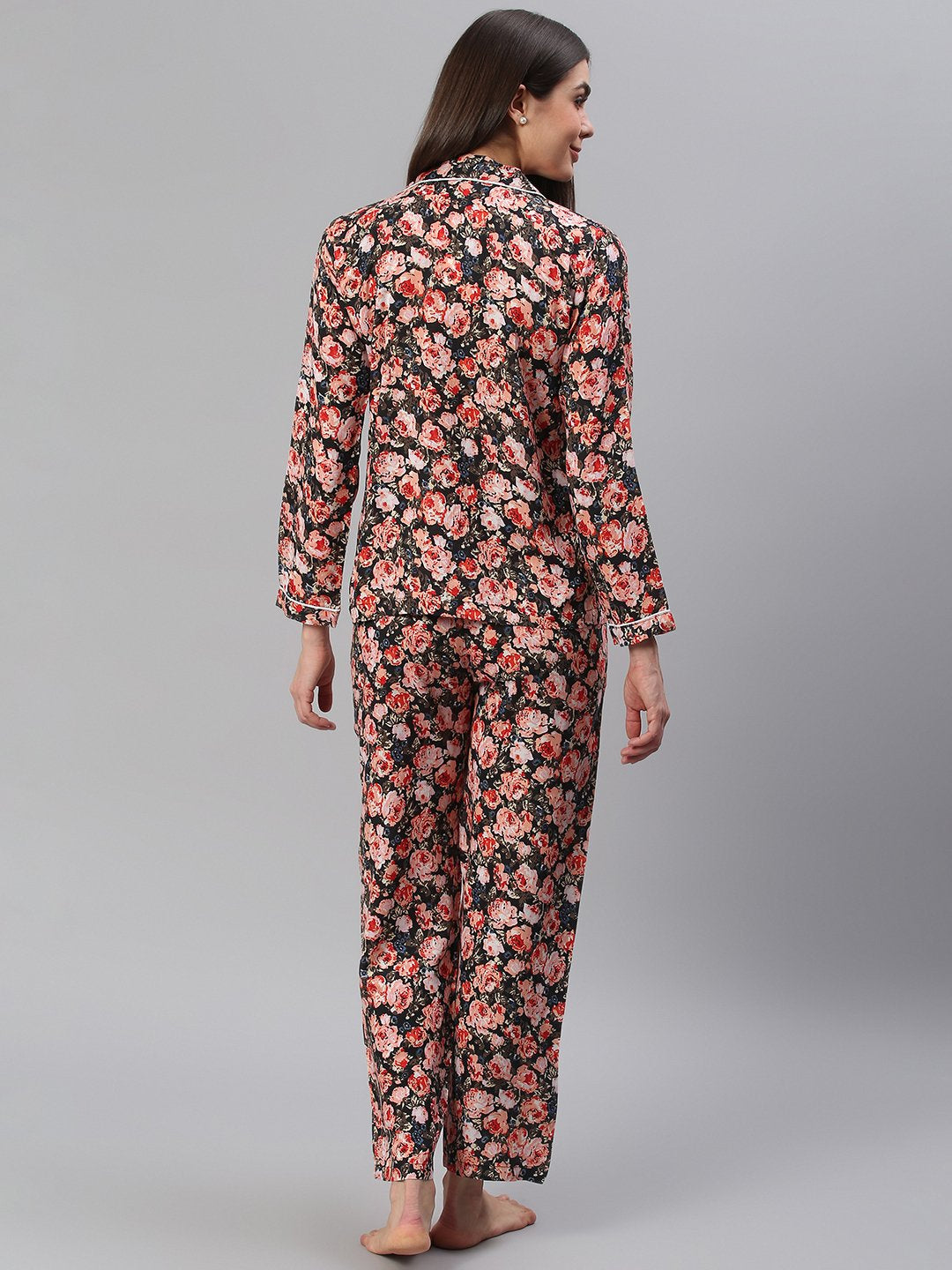 Cation Black Floral Night Suit