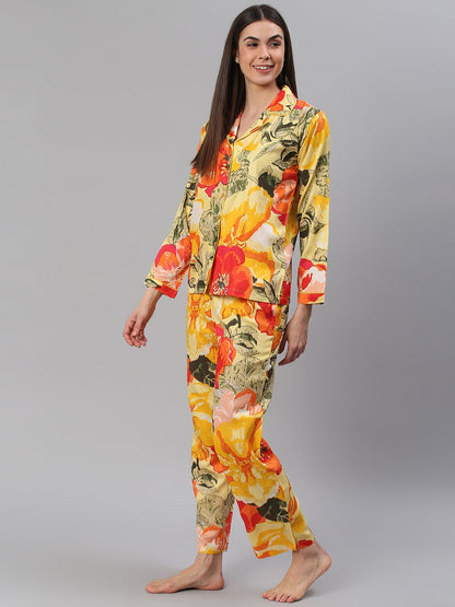 Cation Yellow Floral Night Suit