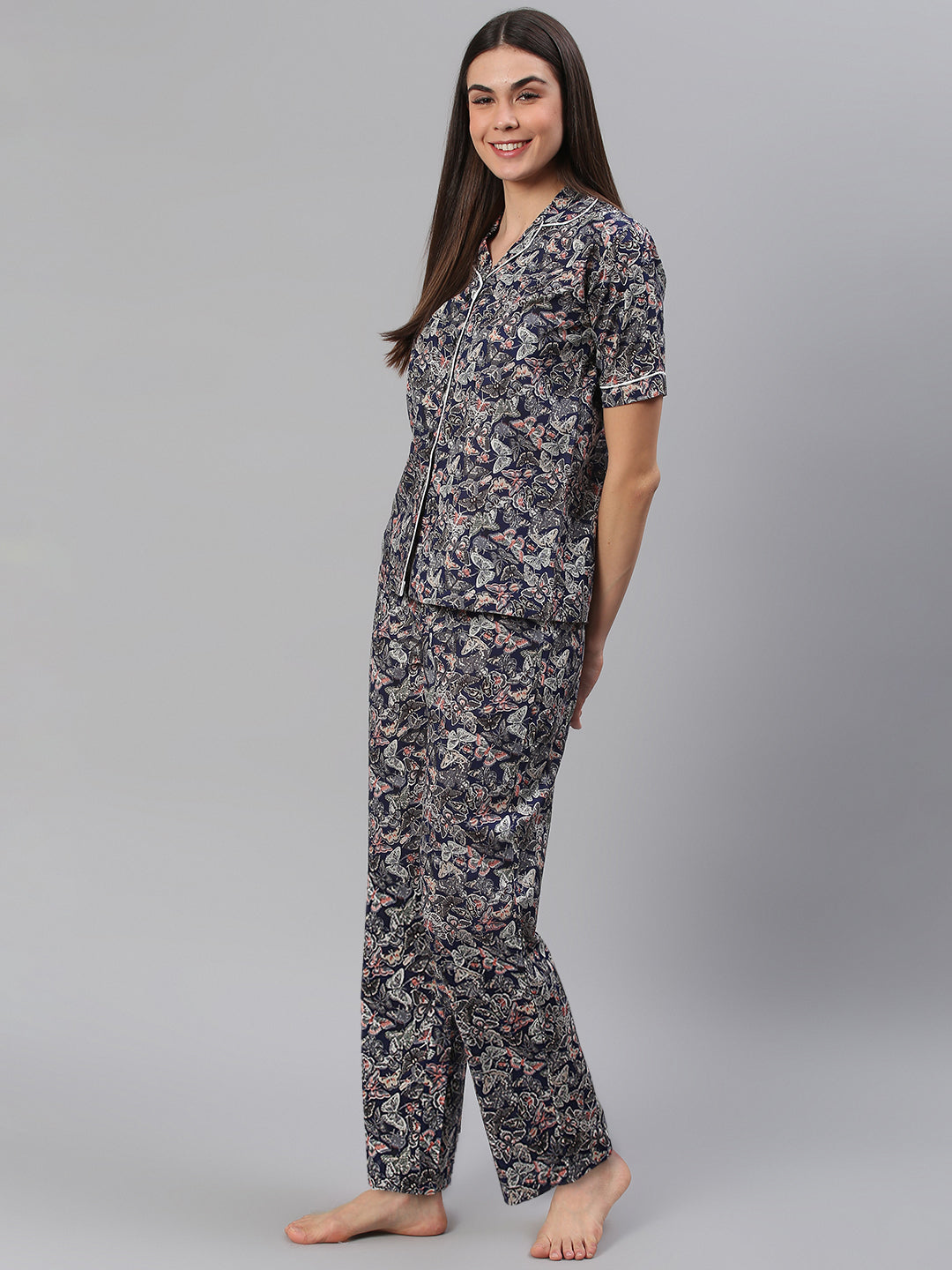 Cation Navy Printed Night Suit