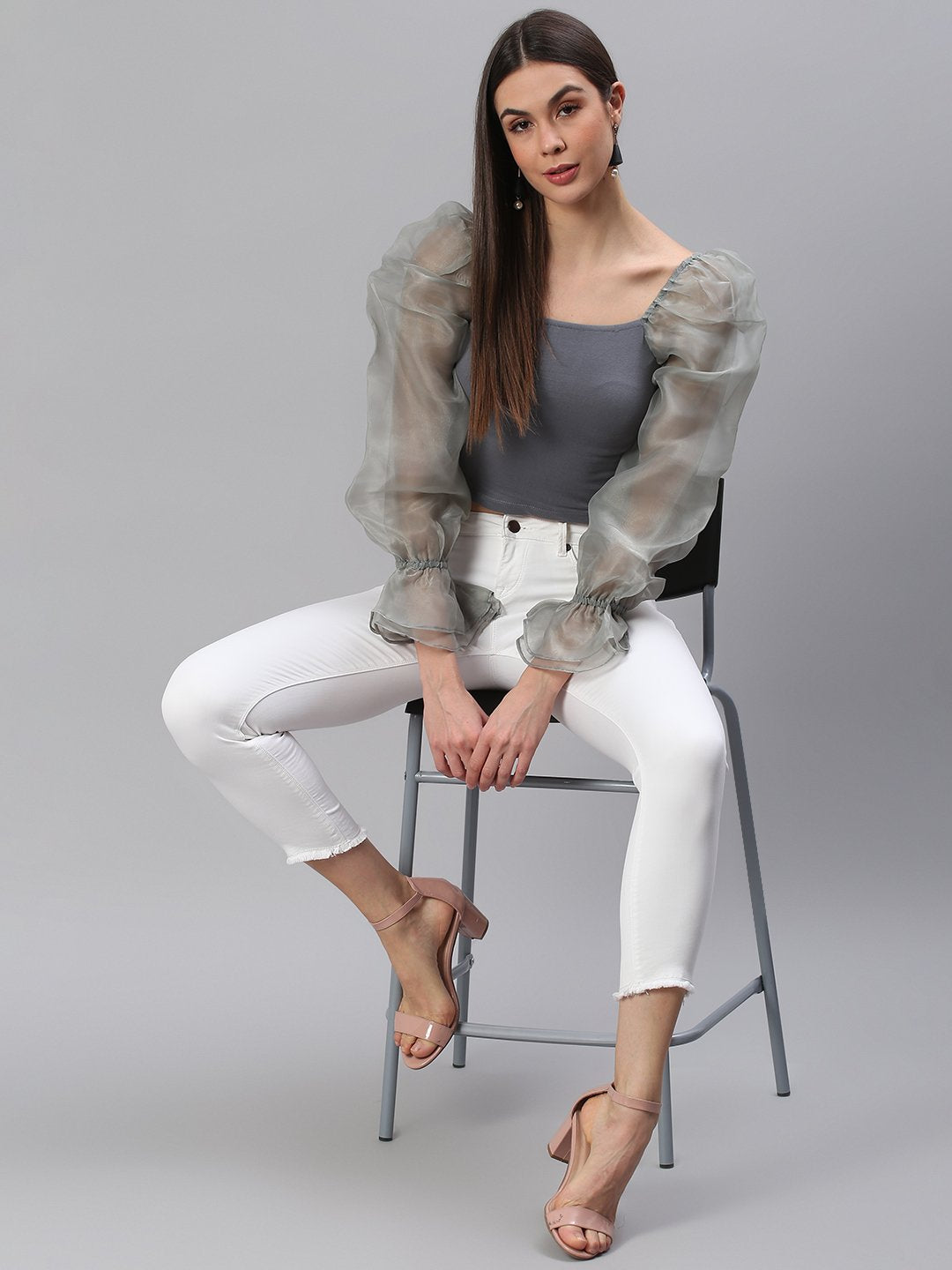 Grey Puff Sleeve Top