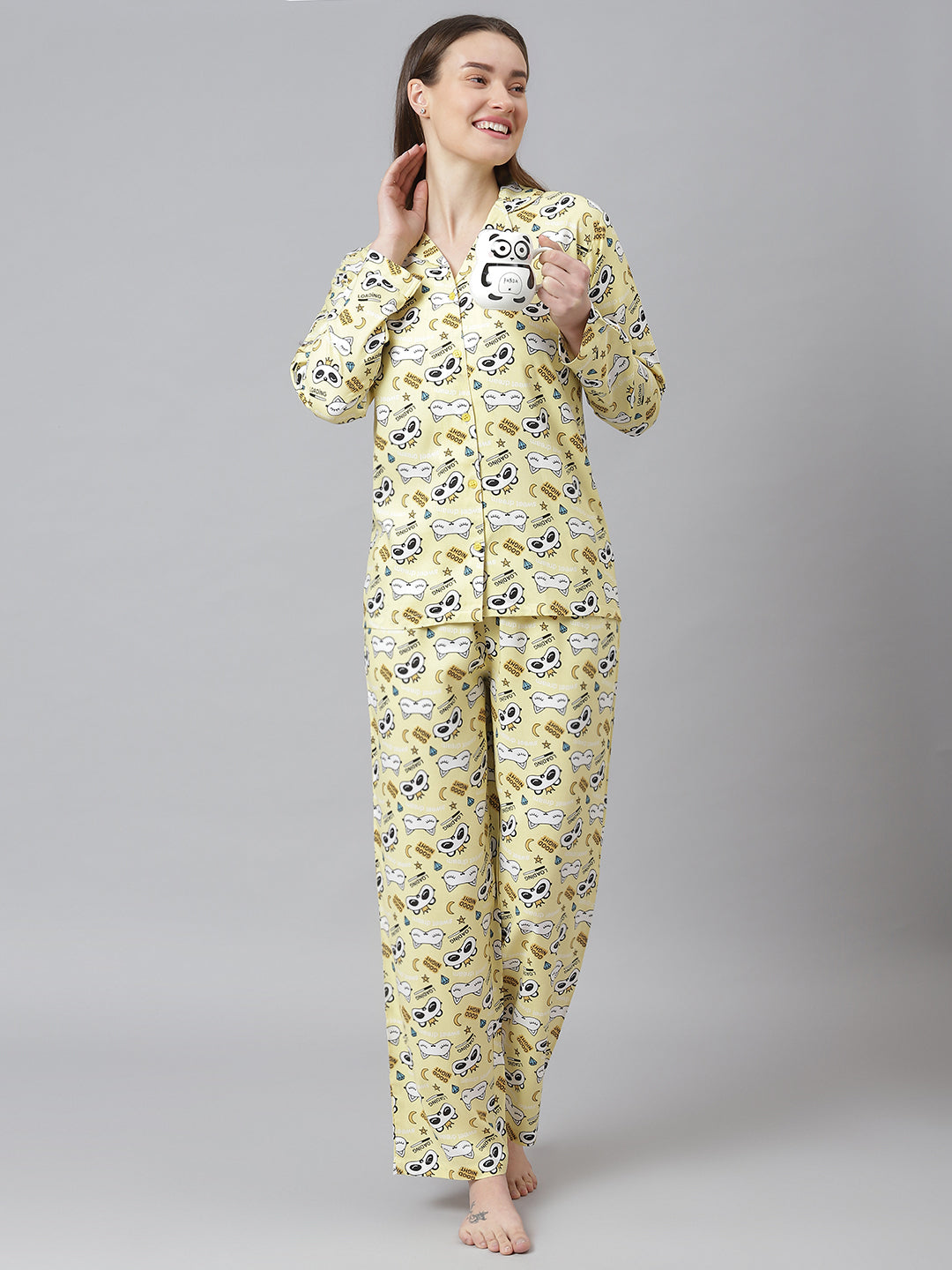Cation Yellow Printed Night Suit