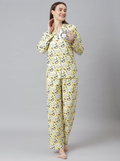 Cation Yellow Printed Night Suit
