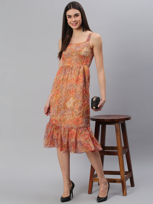 Printed Rust Midi Dress