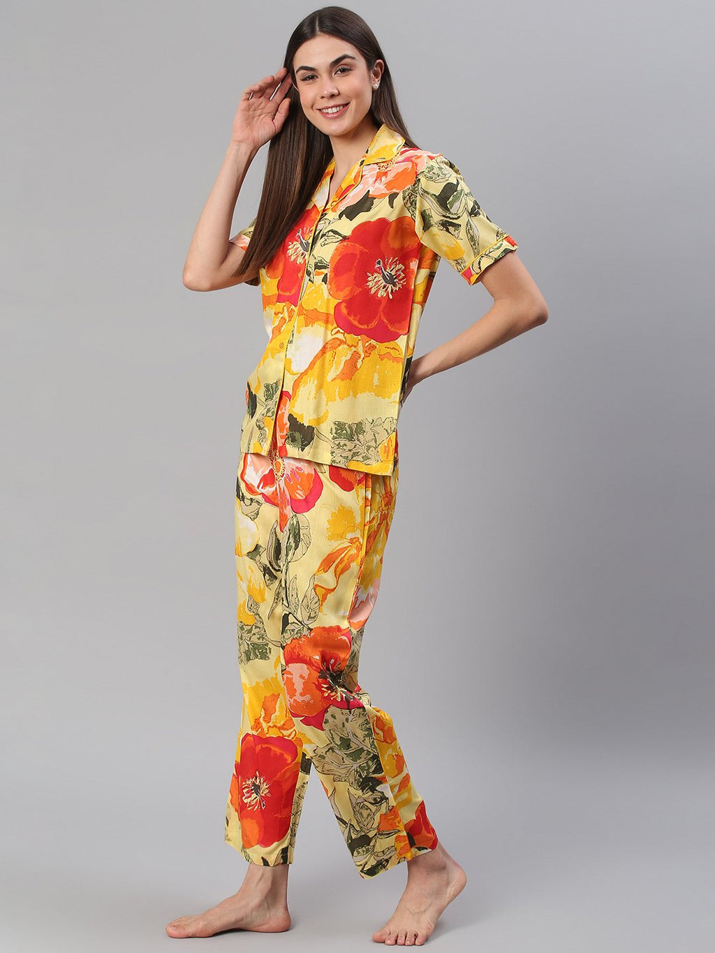 Cation Yellow Floral Night Suit