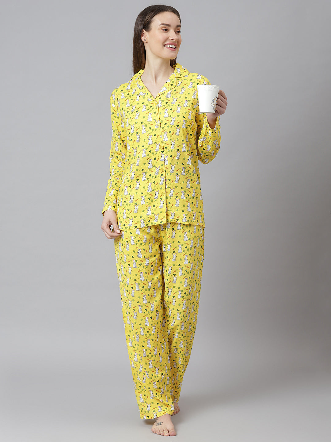 Cation Yellow Printed Night Suit