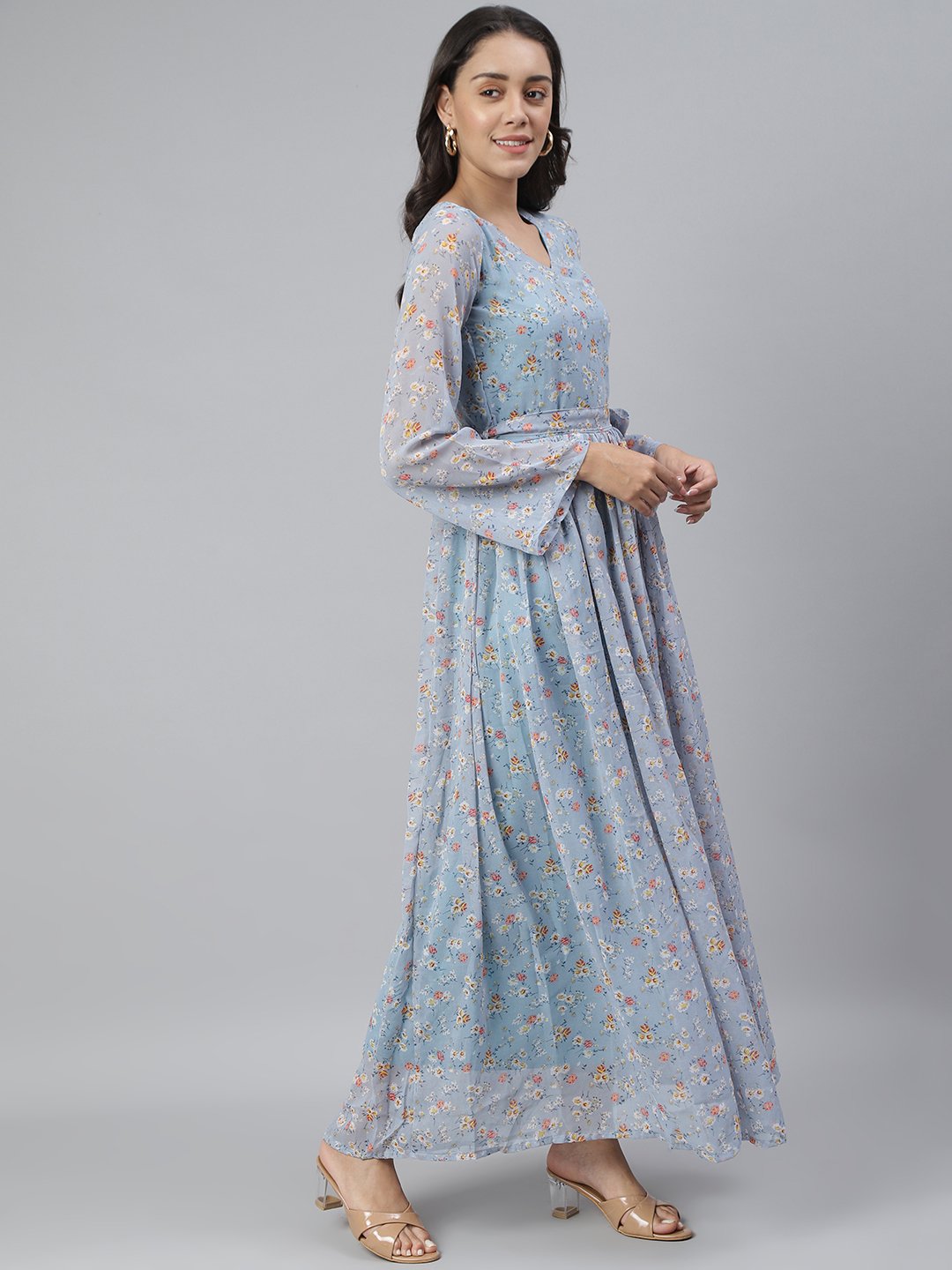 SCORPIUS Light Blue Printed Maxi dress