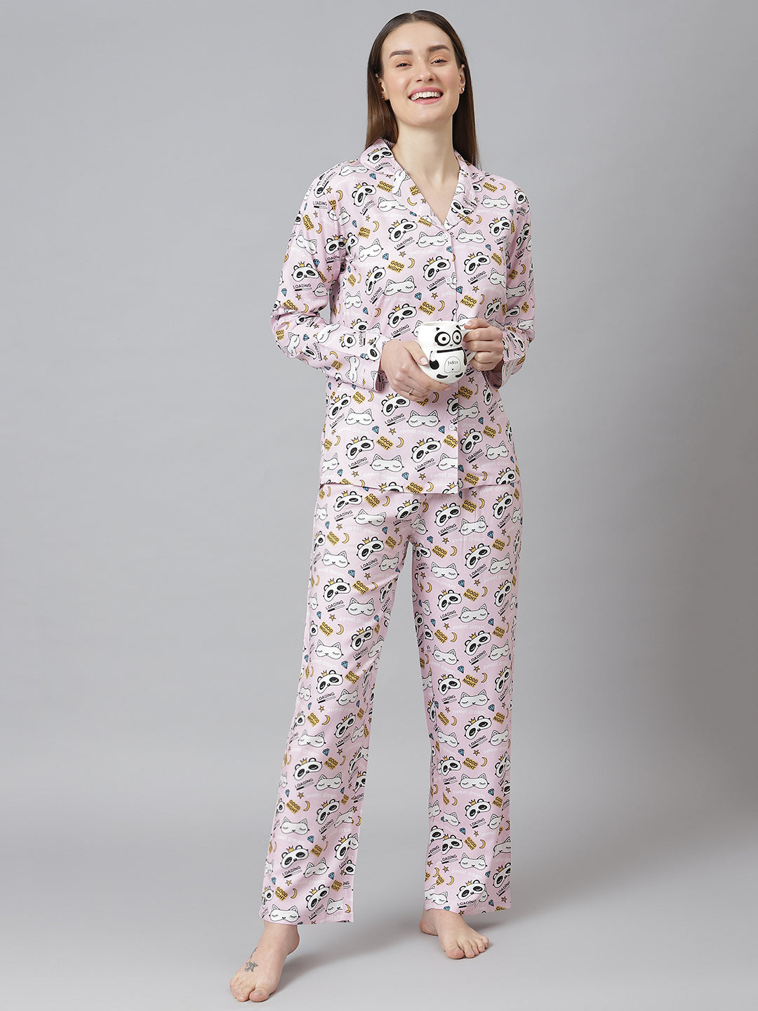 Cation Pink Printed Night Suit