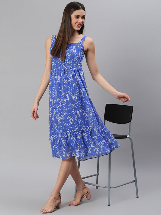 Printed Blue Midi Dress