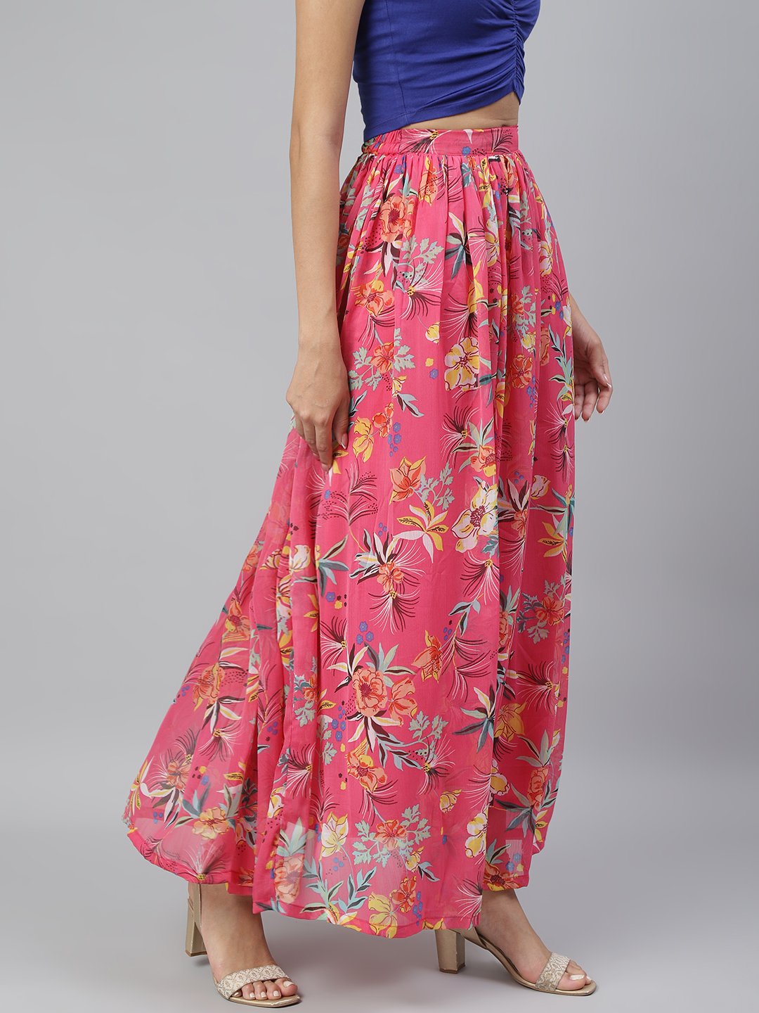 SCORPIUS Pink floral Long skirt