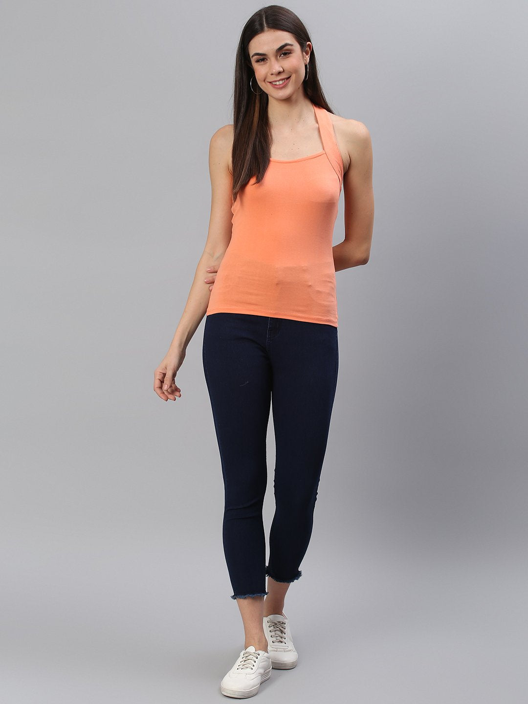 Halterneck Orange Solid Top