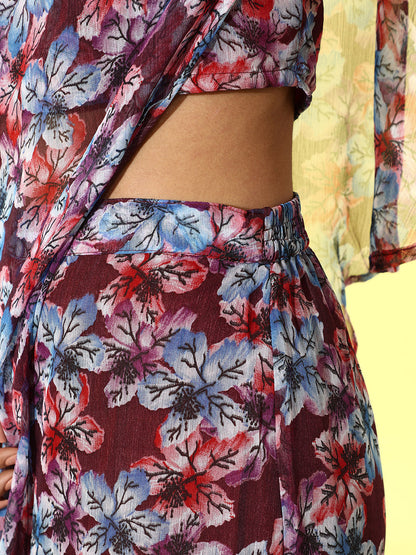 Cation Printed Maroon Clothing Set