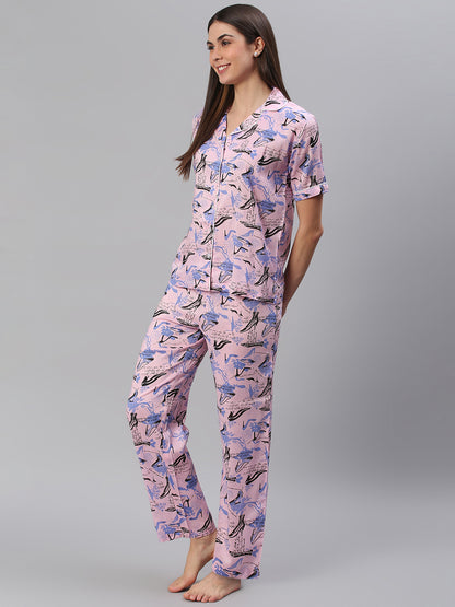 Cation Pink Printed Night Suit