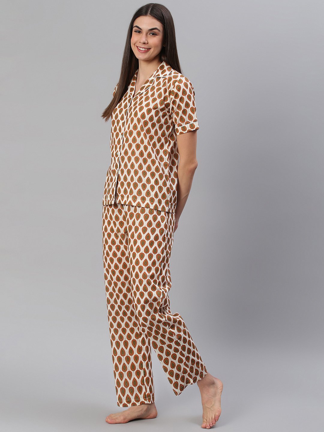 Cation Brown Printed Night Suit
