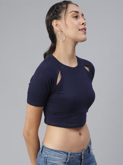SCORPIUS Navy Hoseiry Casual Crop top
