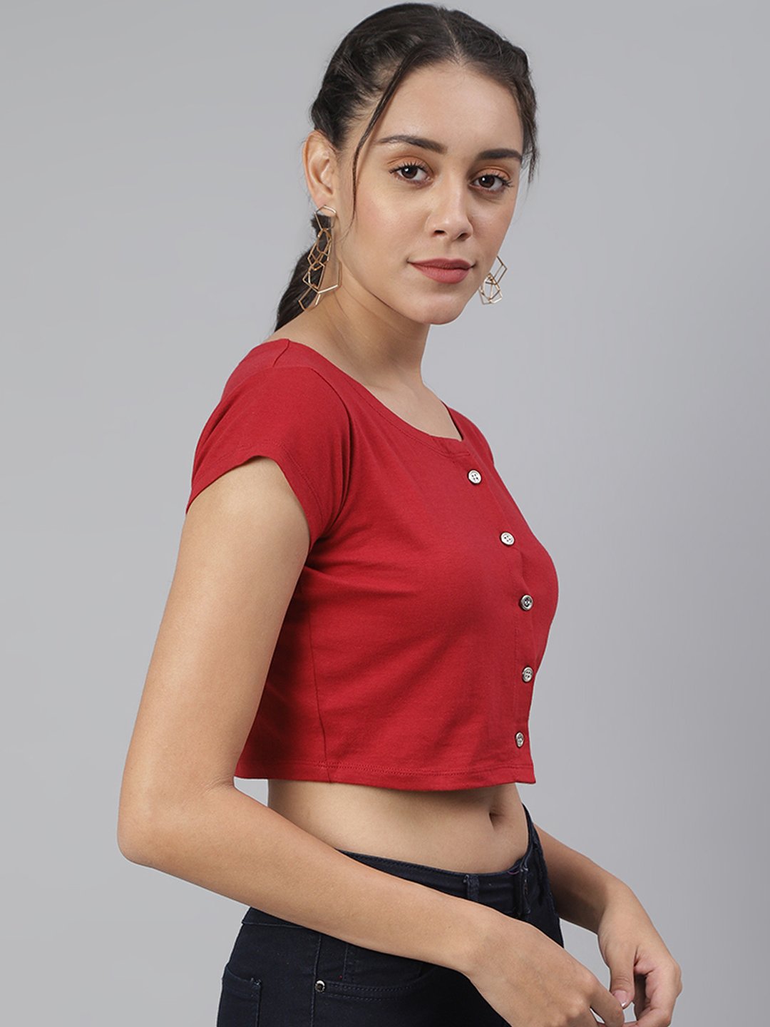 SCORPIUS Maroon Front button croptop