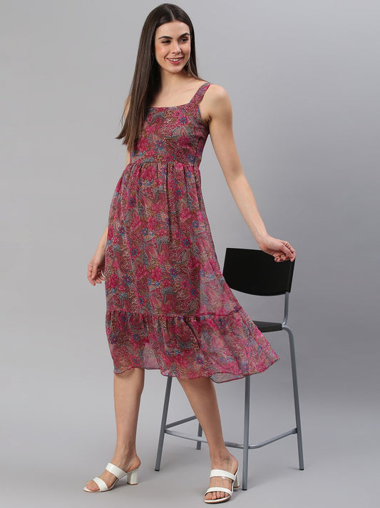 Printed Pink Midi Dress