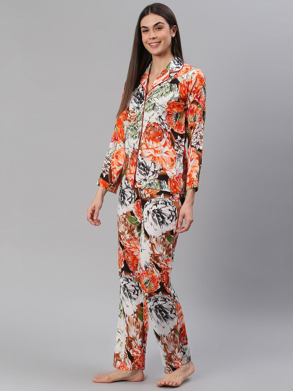 Cation Orange Printed Night Suit