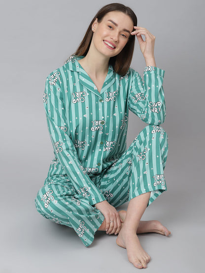Cation Green Printed Night Suit
