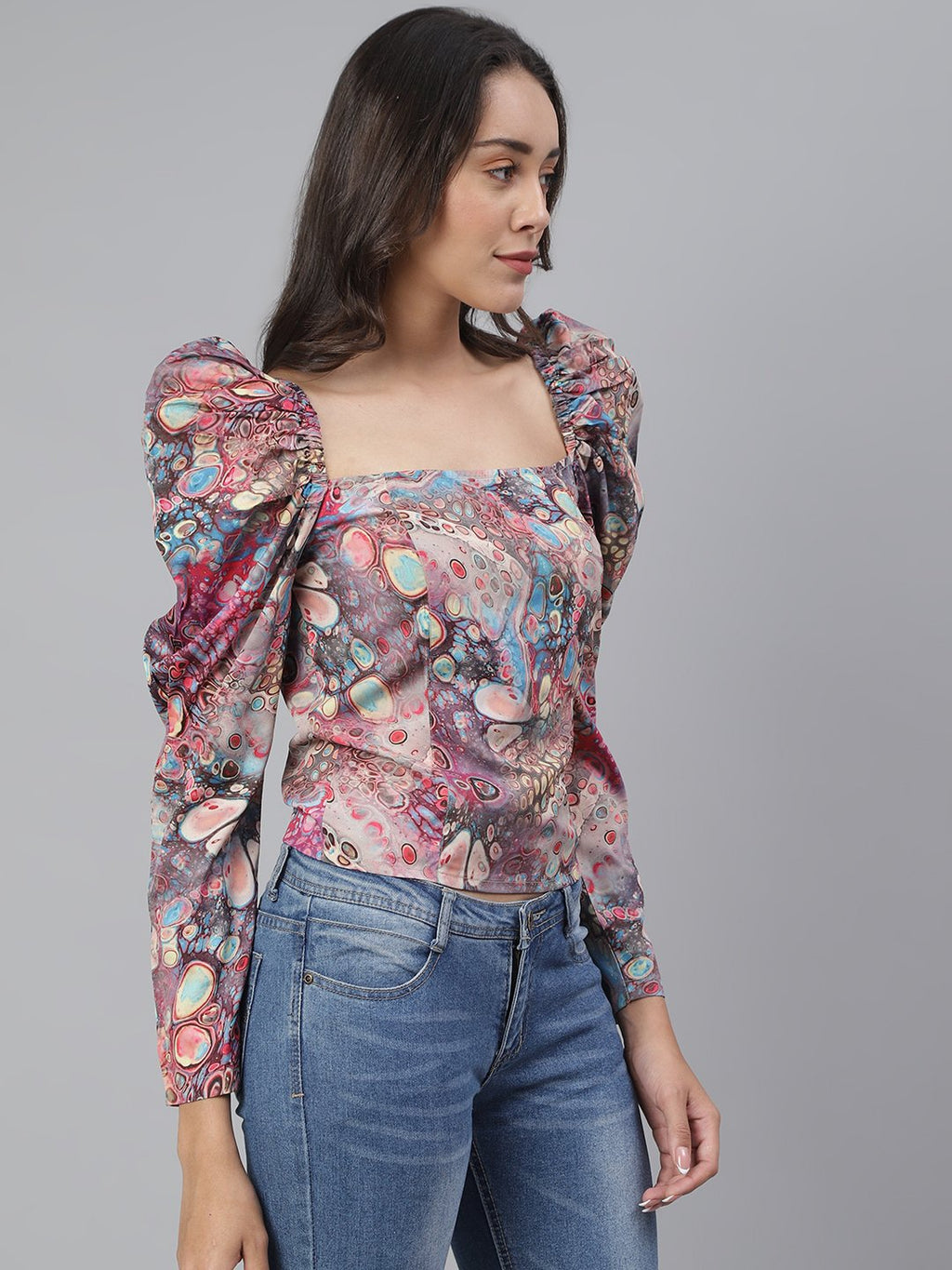 SCORPIUS Multi Printed Puff sleeve top
