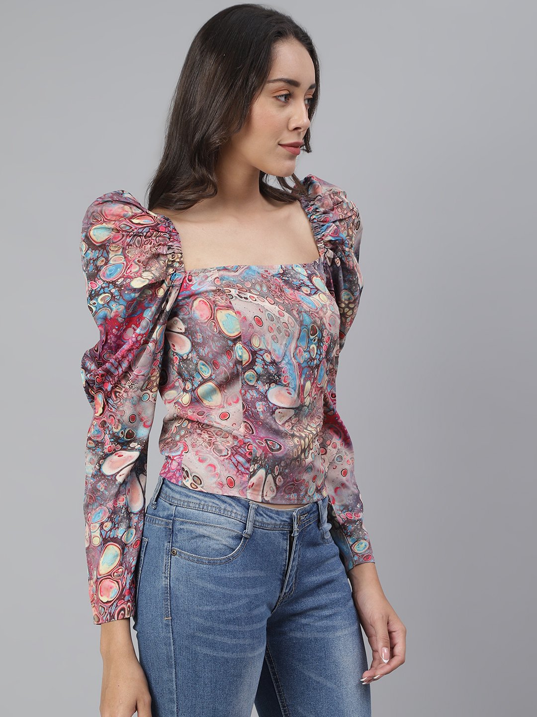 SCORPIUS Multi Printed Puff sleeve top