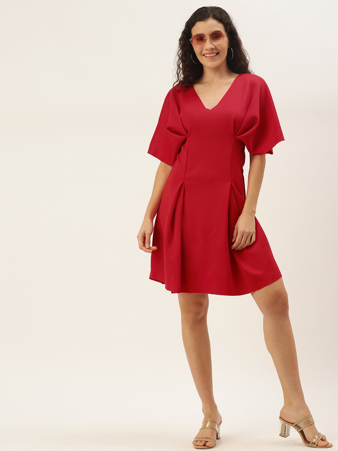 Gorgeous Red Solid Waisted Dress