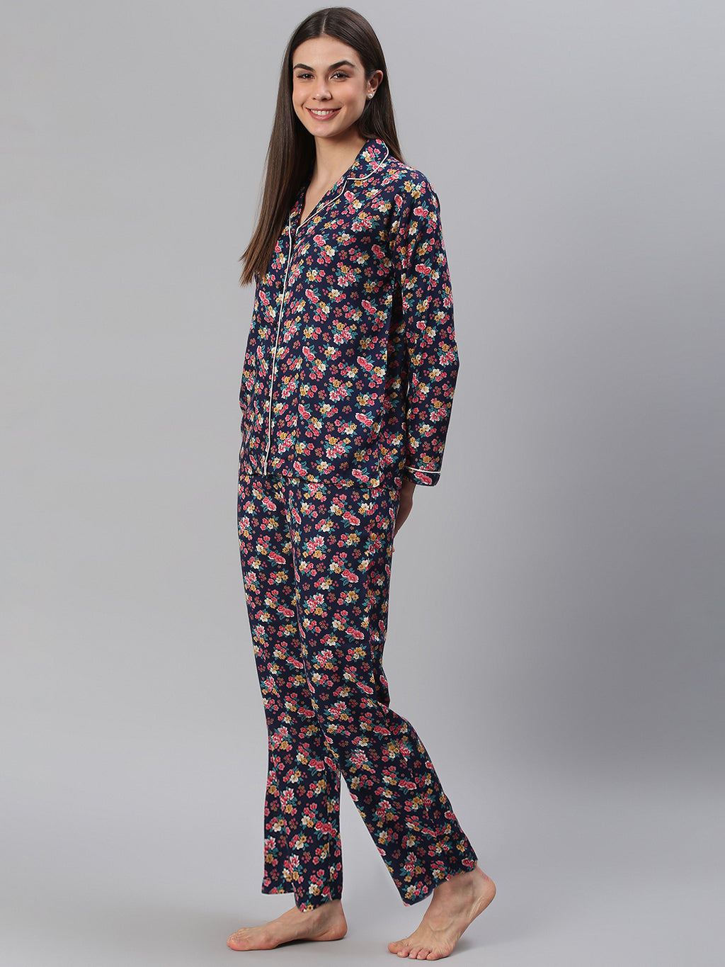 Cation Navy Floral Print Night Suit