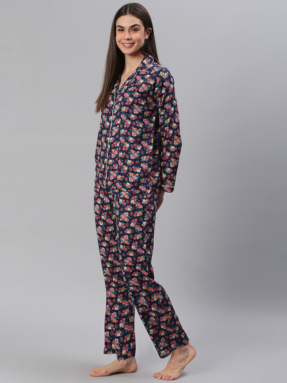 Cation Navy Floral Print Night Suit