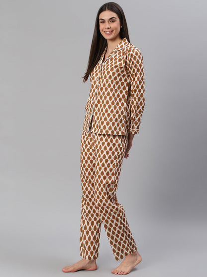 Cation Brown Printed Night Suit